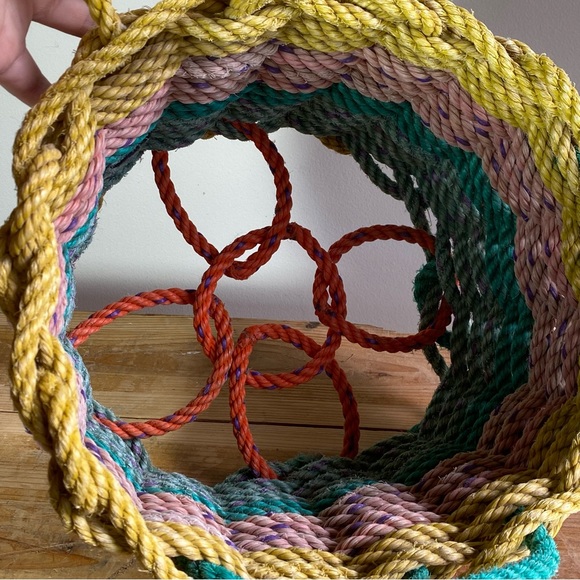 Handmade Recycled Nautical Rope Basket Storage Bin - Pastel Colors - Picture 5 of 16